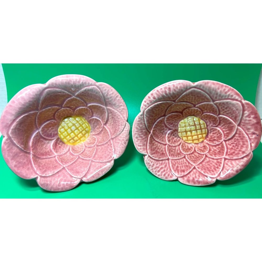 TIC Pottery Flowers Pink USA Bowls Vase Dip Snack Ceramic Set of 2 6"